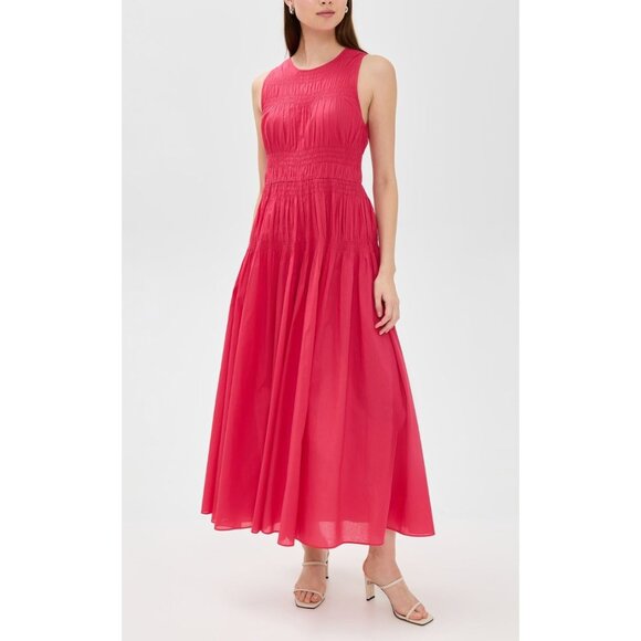 Apiece Apart Fabiana Maxi Dress in Berry Red Size Small Cotton Smocked - Picture 1 of 11